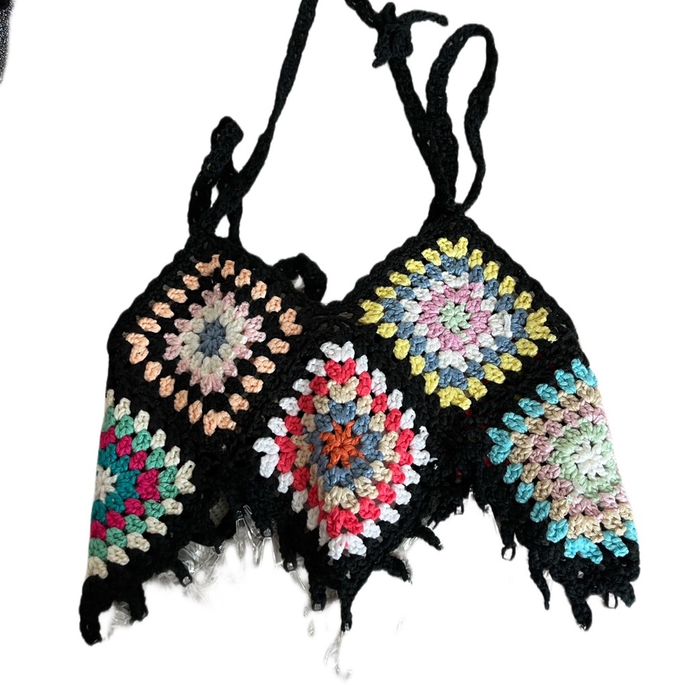 Self Tie Crochet Rhinestone Top